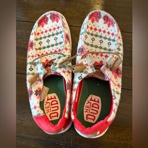 Hey Dude Women’s Moccasins - Red and White Pattern